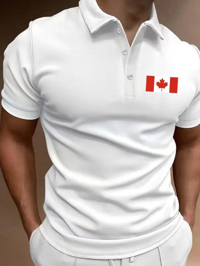 Men'S Canadian Flag Print Polo Shirt
