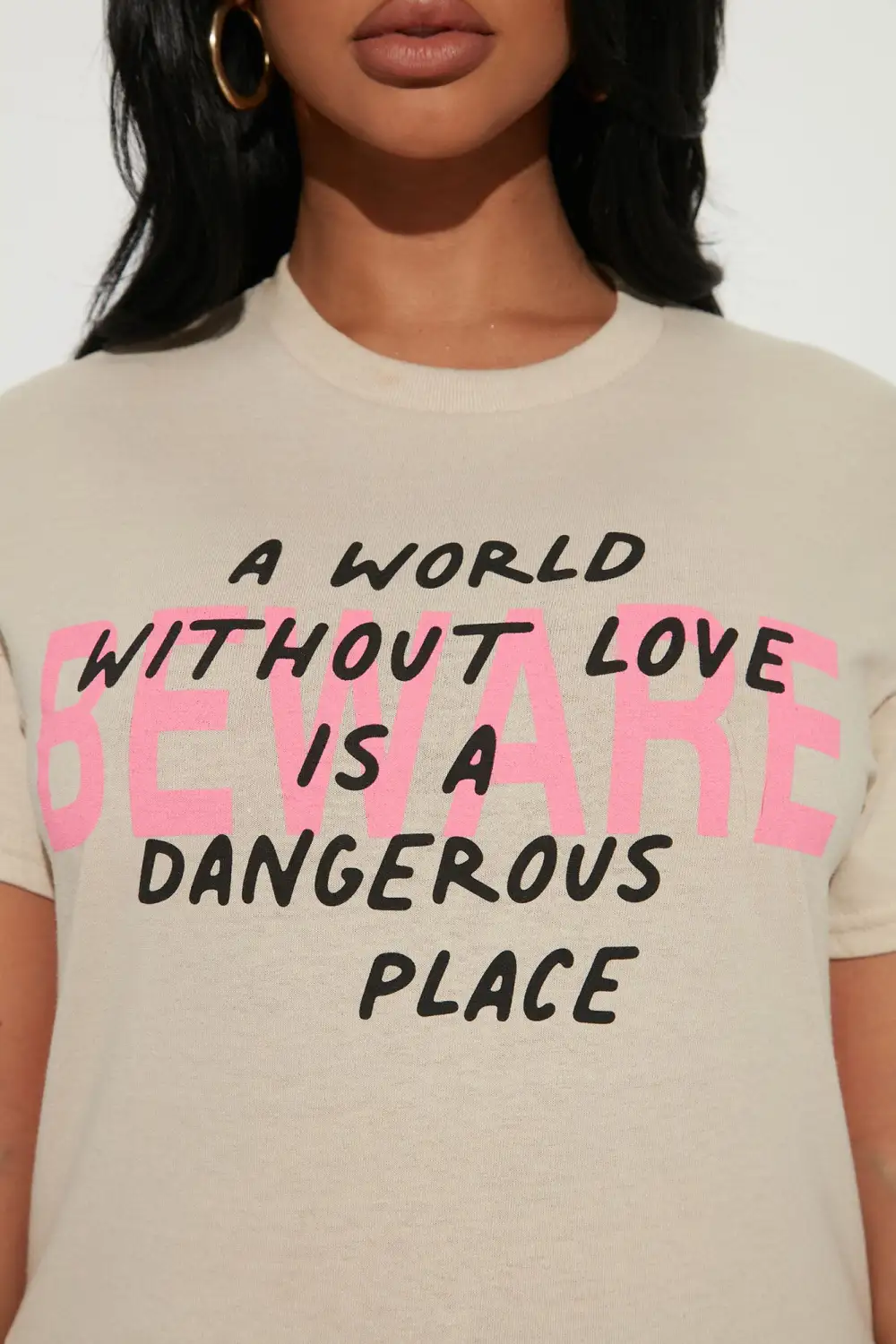 Beware Of Love Graphic Tee - Taupe