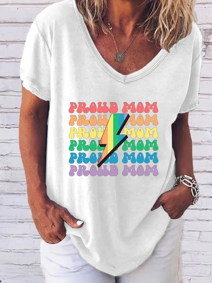 Women'S Pride Month Pride Mom V-Neck Short-Sleeved T-Shirt