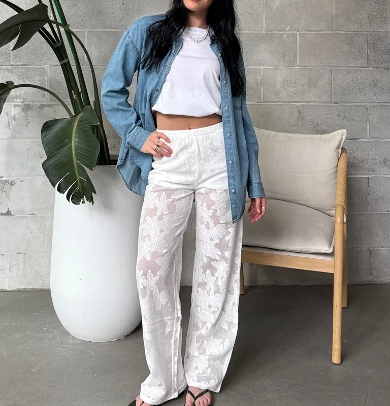 Lace Wide Leg Pull-On Pants