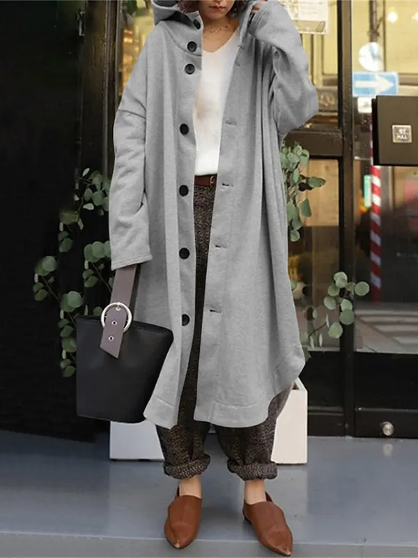 Women's Coat Street Fall Dusty Coat Casual Winter Windproof Long Coat with Pockets Regular Fit Warm Breathable Street Style Jacket Long Sleeve Plain Black Yellow Red
