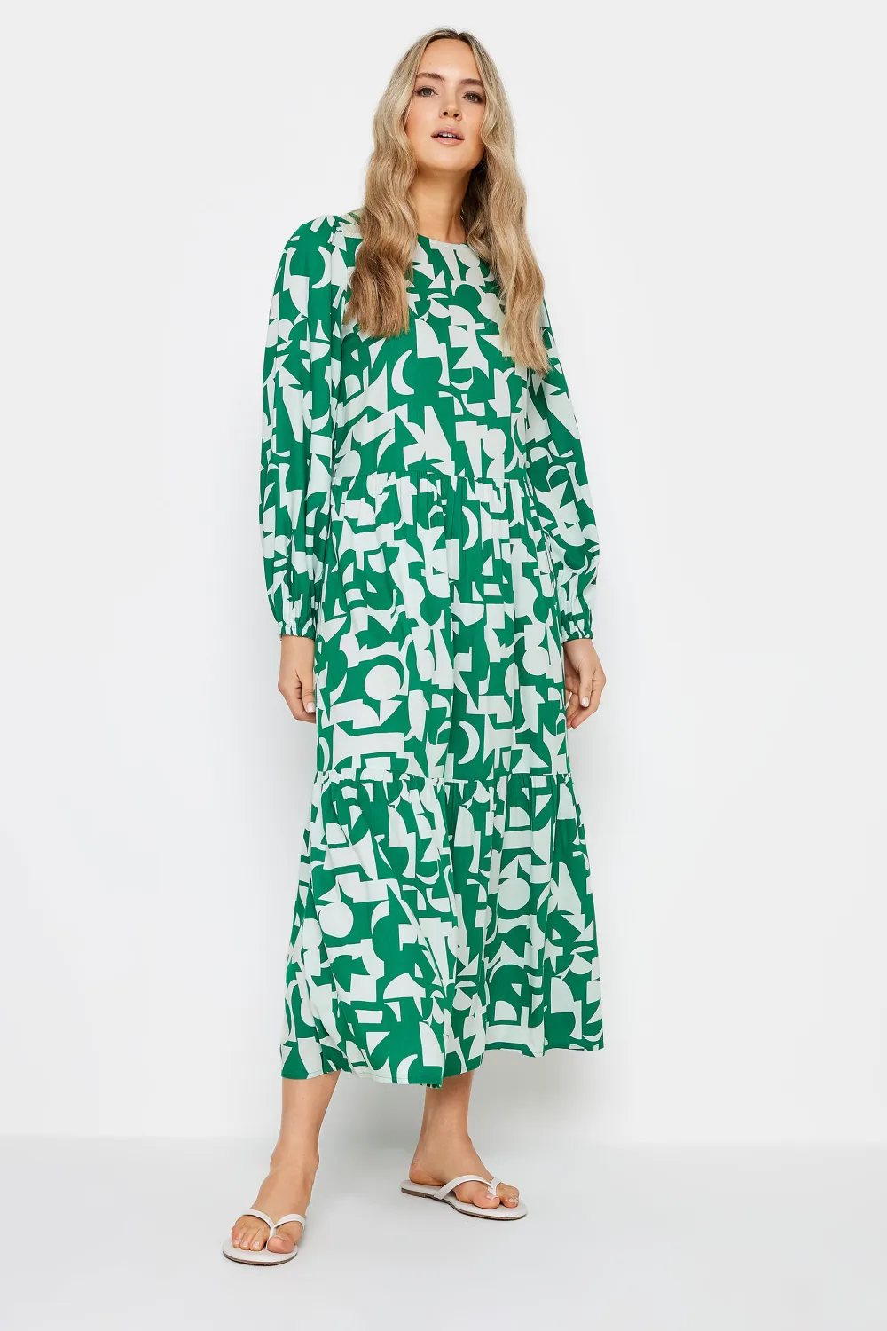 LTS Tall Green Abstract Print Tiered Maxi Dress