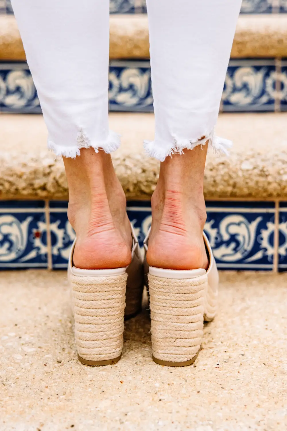 Get Ready Beige White Mule Heels