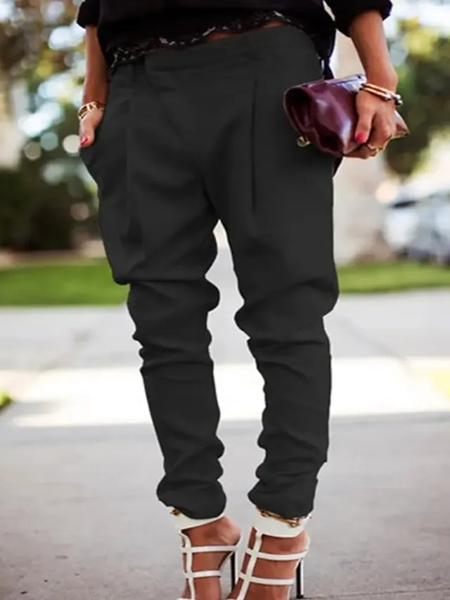 Women's Cargo Pants Joggers Pants Trousers Full Length Pocket Drop Crotch Mid Waist Simple Basic Work Office / Career Black White S M Spring &  Fall