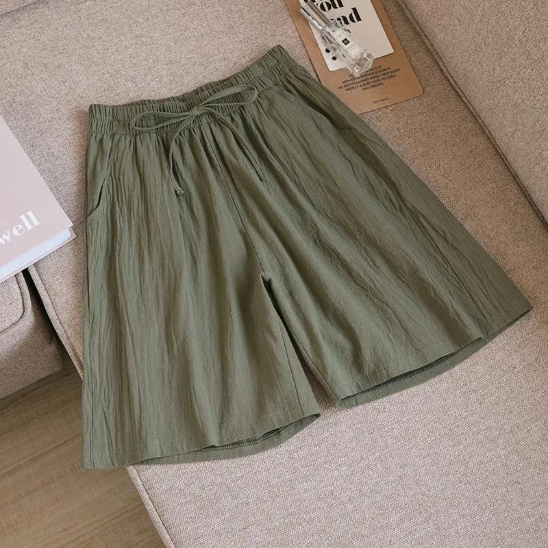 Women's high waist wide leg plus size five-point pants