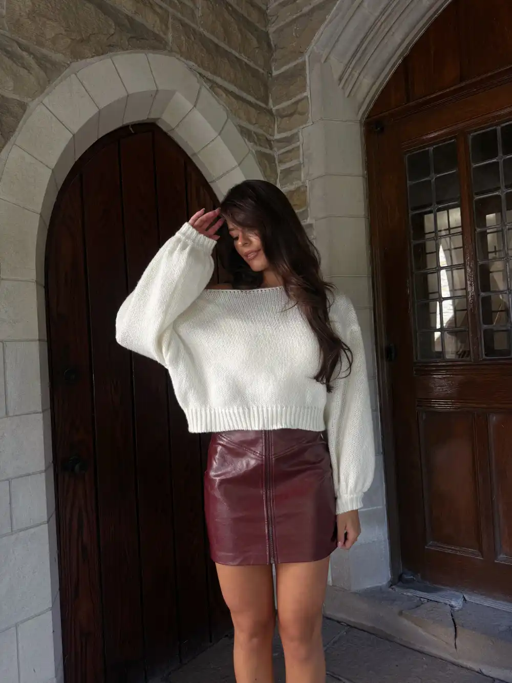 Burgundy Leather Mini Skirt