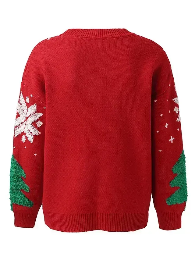 Women's Ugly Christmas Sweater Pullover Sweater Jumper Crew Neck Ribbed Knit Polyester Patchwork Fall Winter Regular Outdoor Xmas Daily Stylish Casual Soft Long Sleeve Elk Striped Snowflake