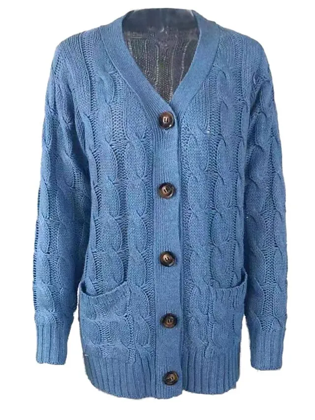 Spring Outfits - Women's Sweater Cardigans & T-Shirt & Scarf Set Cable-Knit Buttoned Cardigan with Pockets and Blouse T shirt Tee Basic