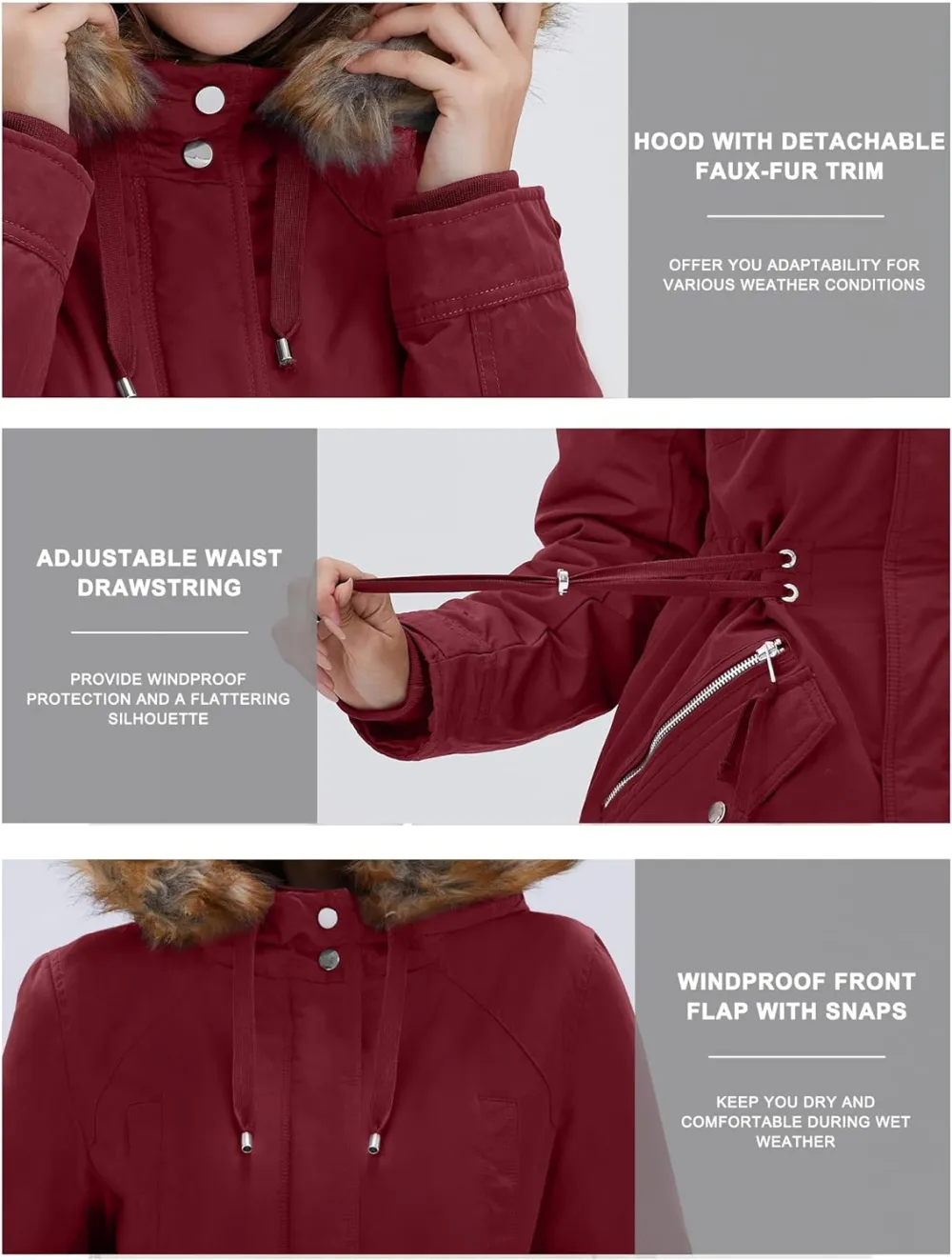 Women's Winter Coats Fleece Lined Parka Jacket Hooded Long Winter Warm Parka Coat with Pockets