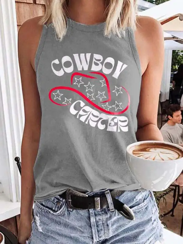 Retro Western Cowboy Hat Print Vest
