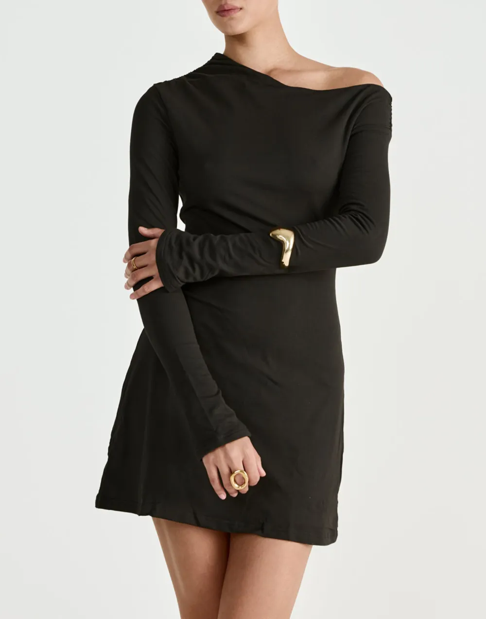 Designer Asymmetric Neckline Mini Dress