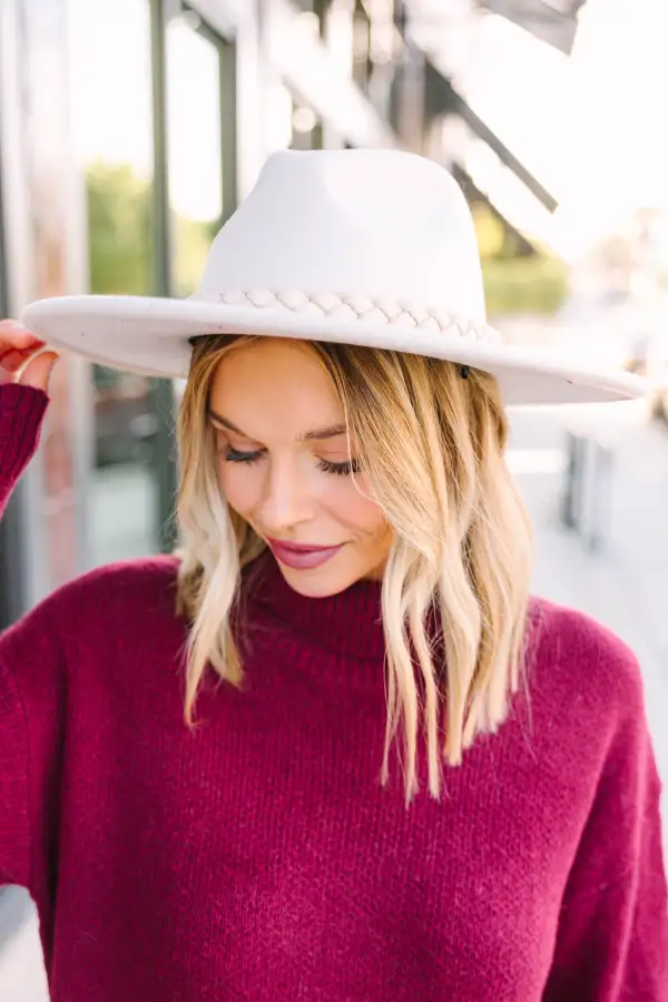 Believe In You Ivory White Braided Trim Hat