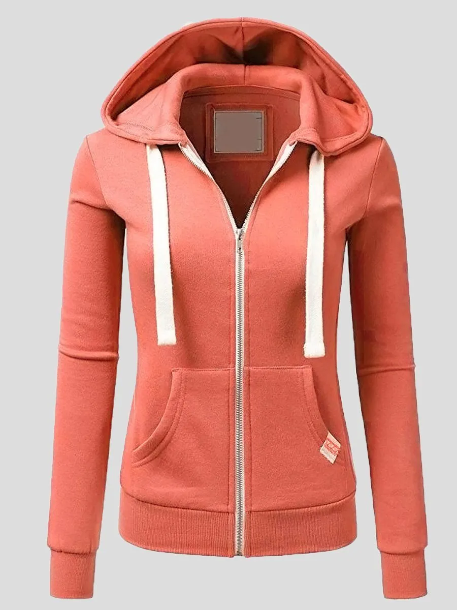 Women's Coats Sports Cardigan Zip Pocket Hooded Coat
