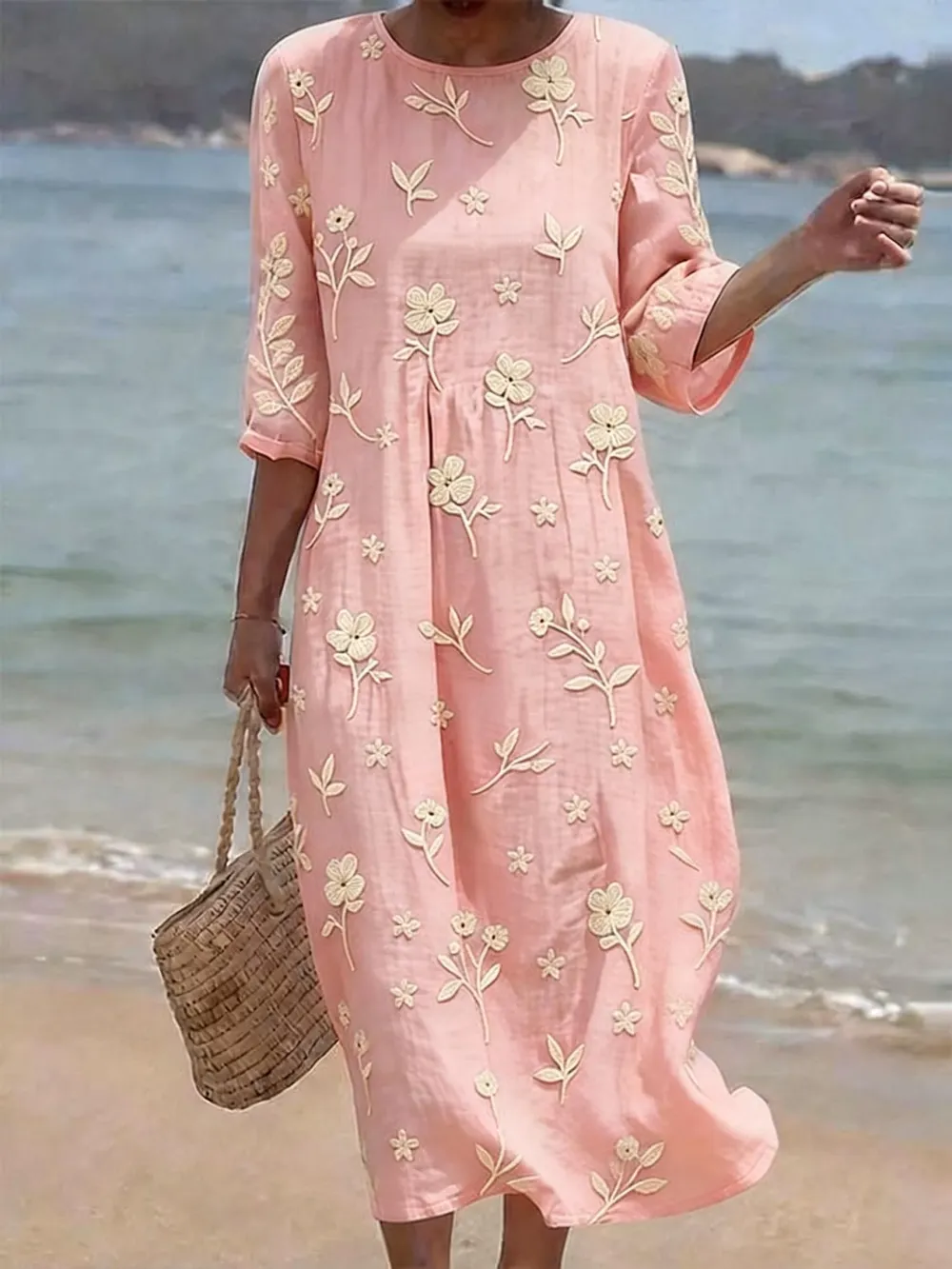 Women's Casual Floral Print Round Neck Dress
