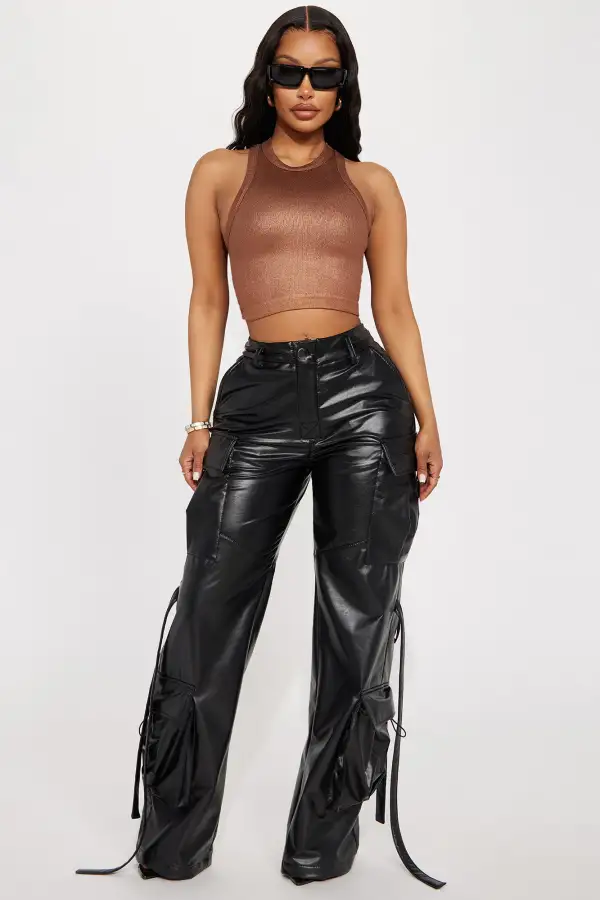 Makena Metallic Seamless Top - Brown