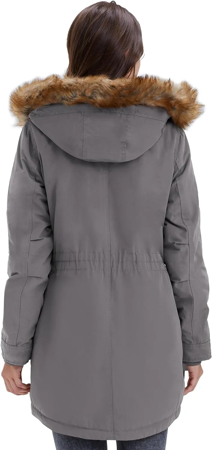 Women's Winter Coats Fleece Lined Parka Jacket Hooded Long Winter Warm Parka Coat with Pockets