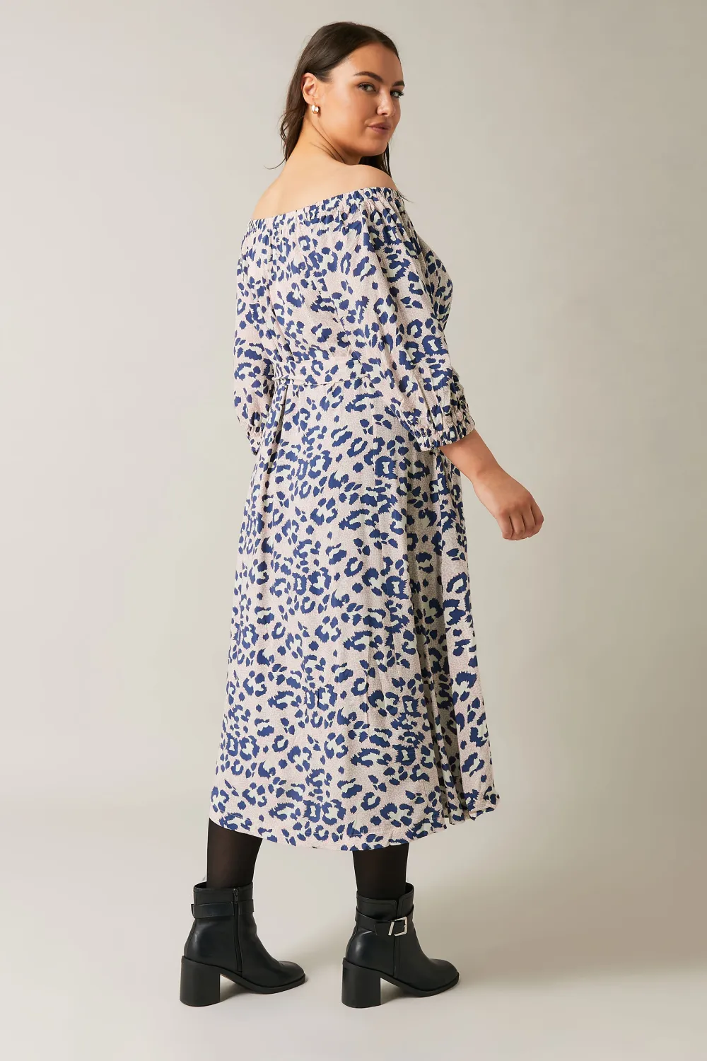 Evans Pink Animal Print Bardot Midi Dress