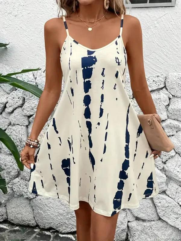Tie Dye Spaghetti Strap Dress - Vacation Style Sleeveless Slip A-line Dress For Spring & Summer - Women's Clothing - For Women - Perfect for Casual Outings, Beachwear & Vacations - Ideal Gift for Summer Birthdays