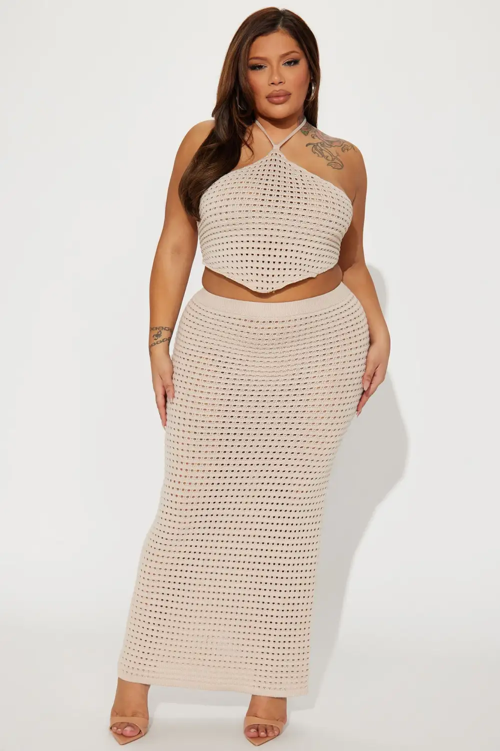 Crochet My Way Skirt Set - Taupe