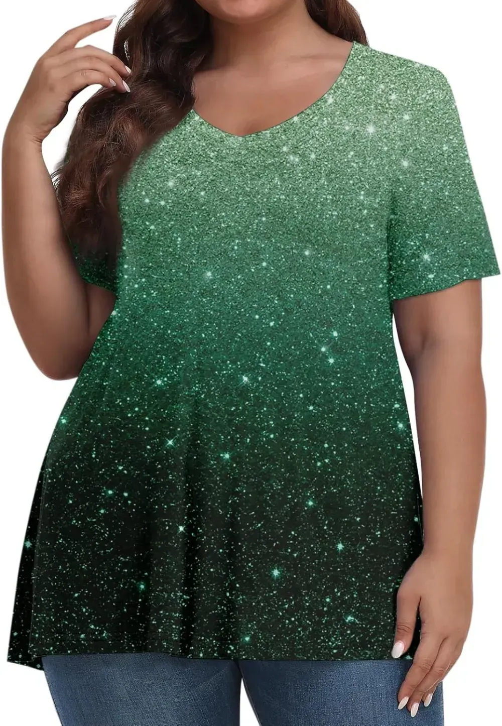 Plus Size Tops for Women Dressy Short Sleeve V Neck Shirts for Women Summer Tops for Women 2024 Floral Print Top