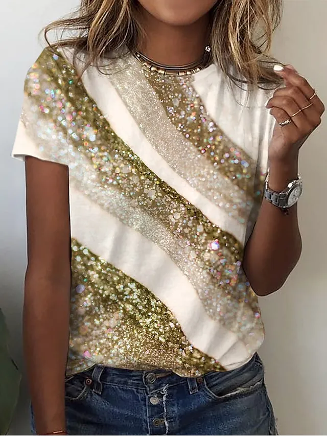 Women's T shirt Tee Yellow Pink Blue Graphic Print Short Sleeve Daily Weekend Basic Round Neck Regular Fit Painting