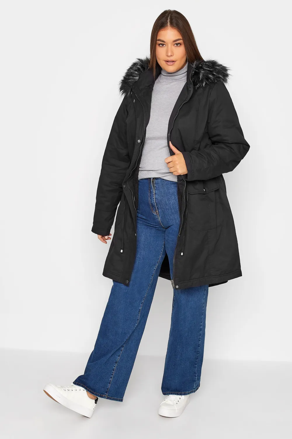 LTS Tall Black Faux Fur Trim Parka