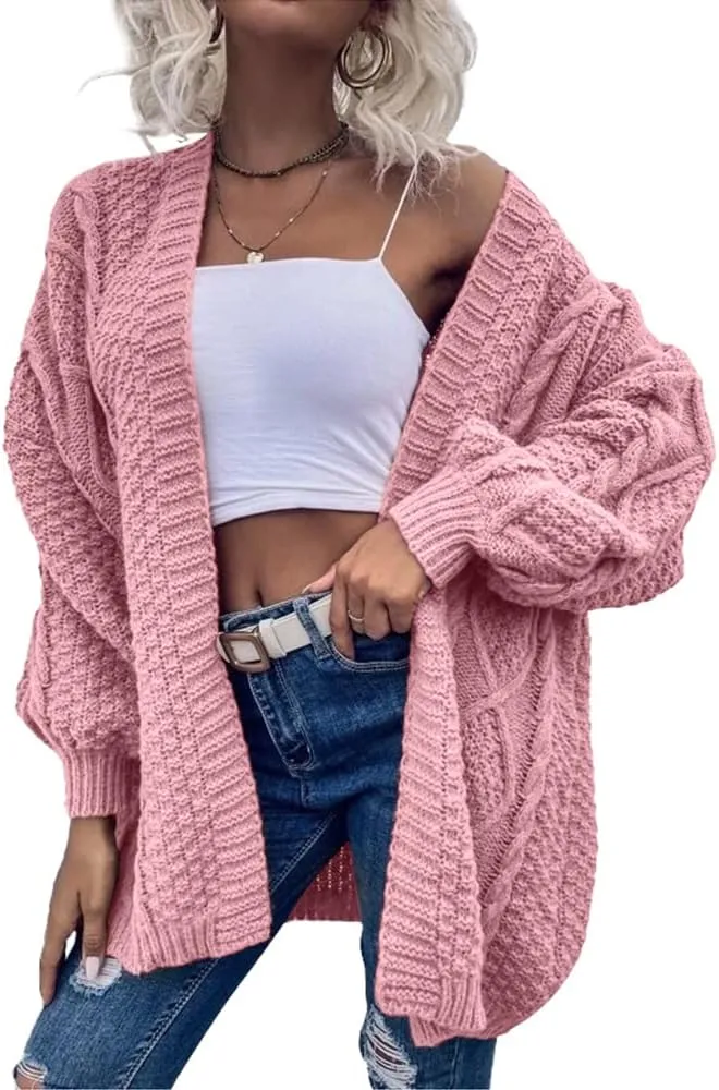 Dyexces Womens Oversized Cardigan Sweaters Open Front Cable Knit Lantern Long Sleeve Chunky Outwear Coats