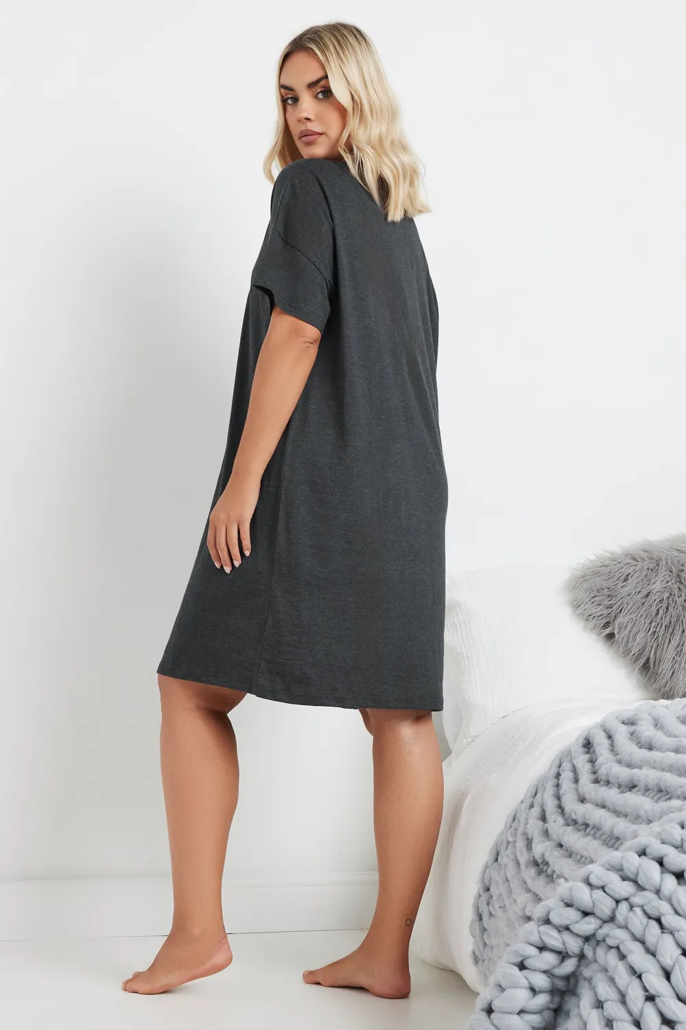 YOURS Curve Grey Hot Chocolate Print Sleep Tee Nightdress