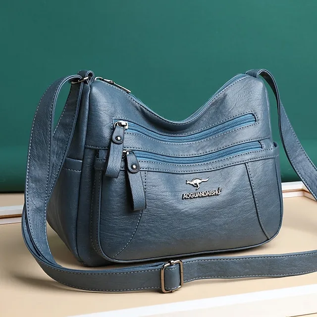 Women's Crossbody Bag Shoulder Bag Hobo Bag PU Leather Outdoor Daily Holiday Zipper Large Capacity Waterproof Lightweight Solid Color 1077 brown 1077 purple 1077 red