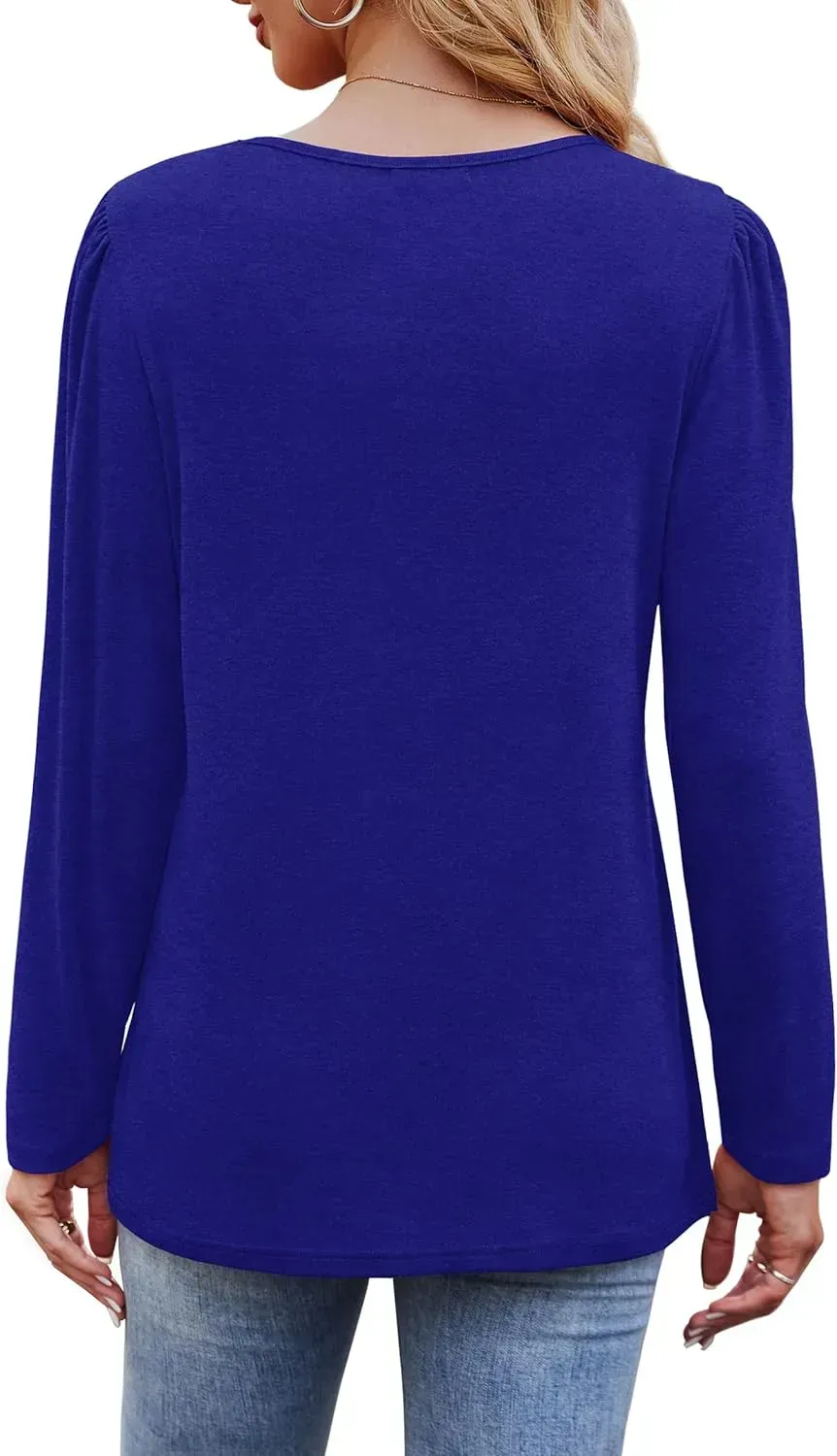 OFEEFAN Long Sleeve Shirts for Women Fall Fashion 2024 Dressy Casual Blouses Trendy Pleated Tunic Tops for Leggings