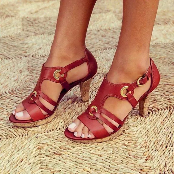 Women's Heels Sandals Block Heel Sandals Stilettos Gladiator Sandals Roman Sandals Daily Summer Chunky Heel Open Toe Vintage Minimalism Faux Leather Ankle Strap Solid Color Cut-out Wine Red Black