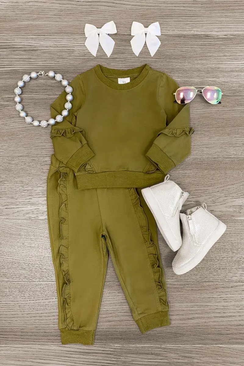 Olive Green Ruffle Pant Set