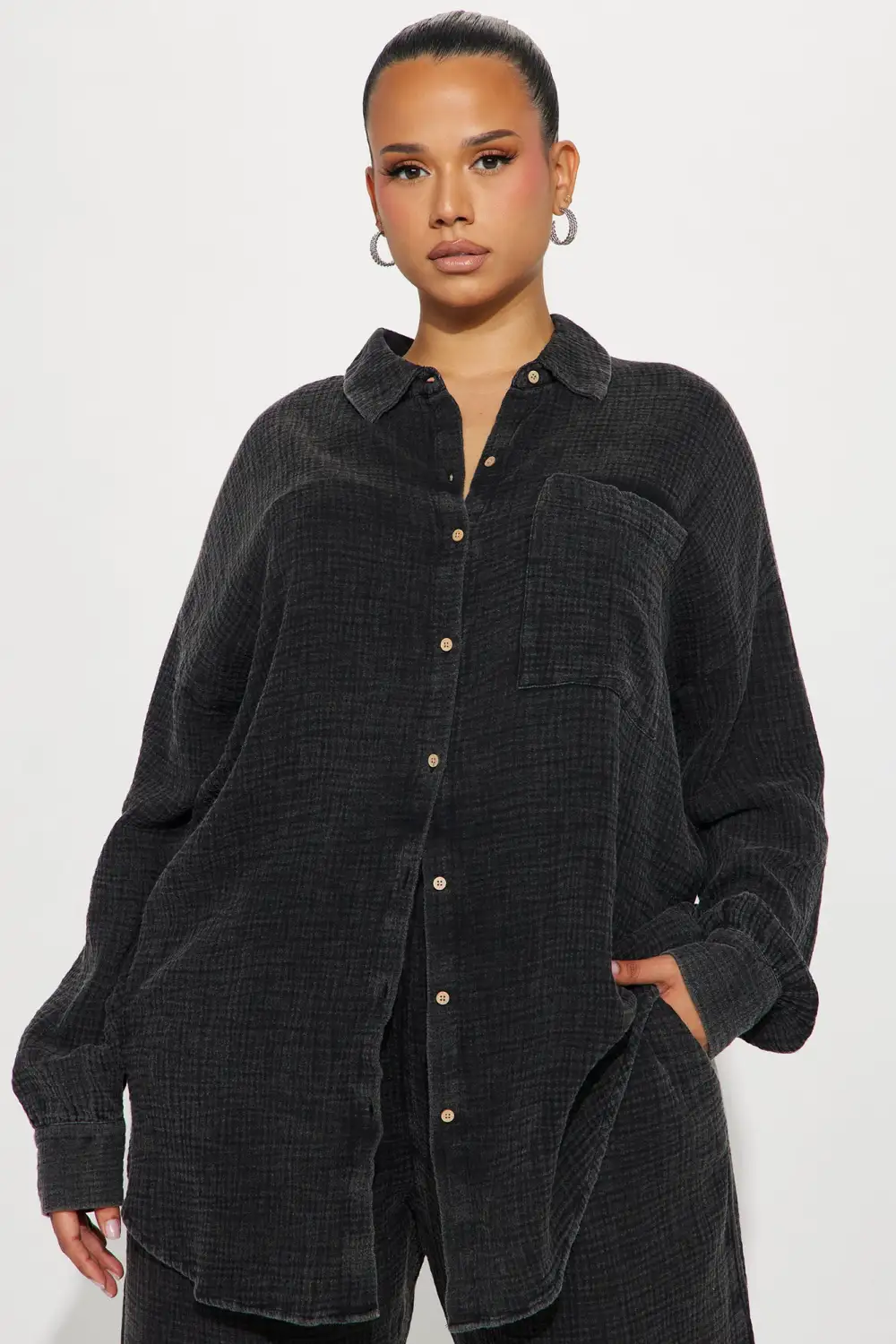 Over The Clouds Washed Pant Set - Black
