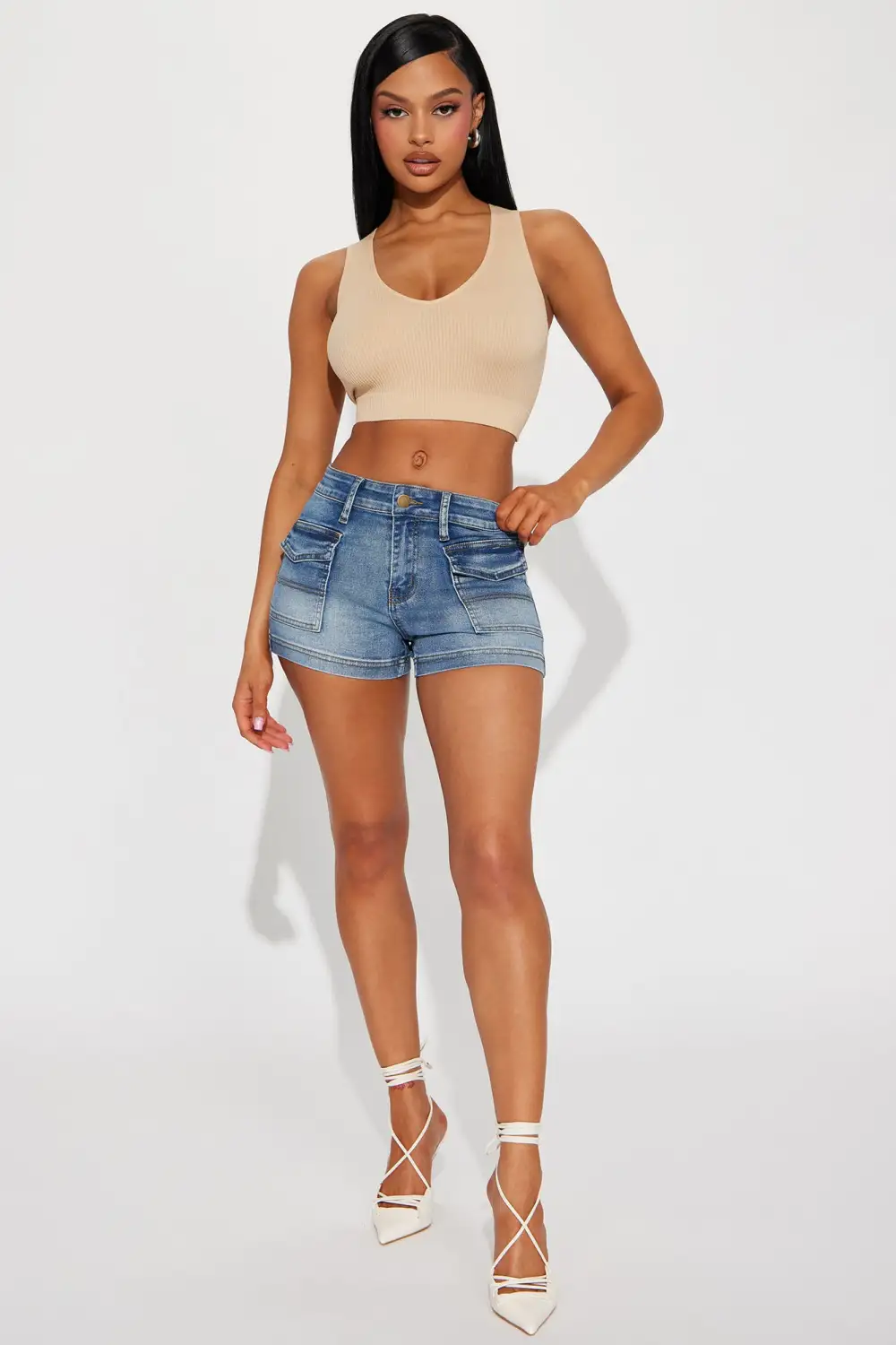 Playing For Keeps Stretch Denim Cargo Shorts - Medium Wash