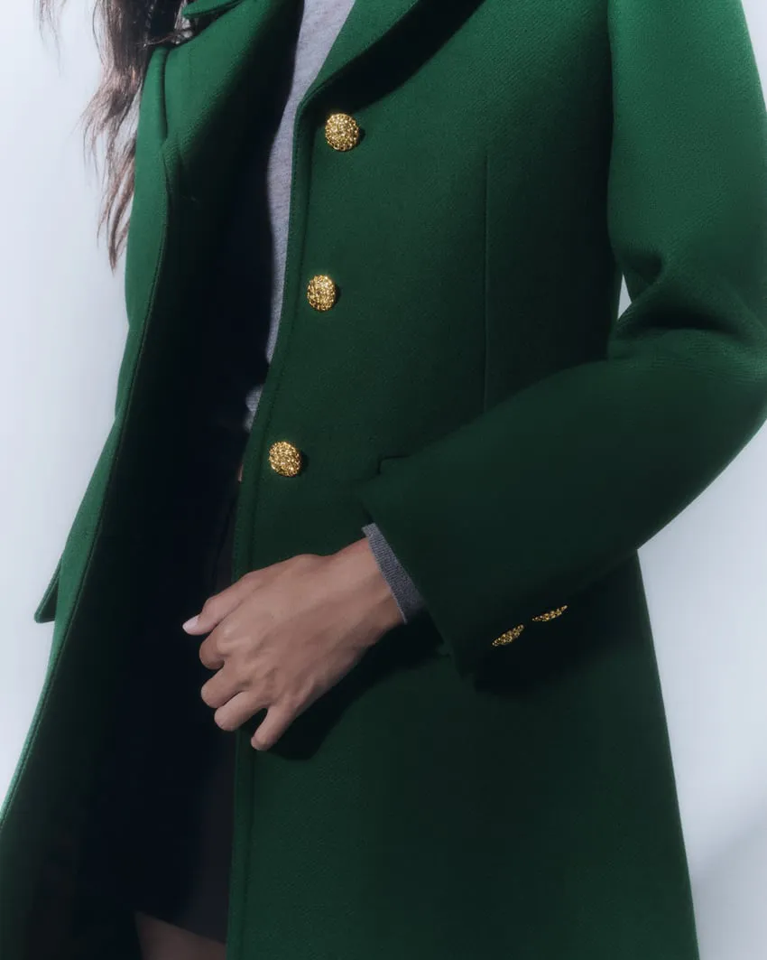 Front Buttons Lapel Coat in Green