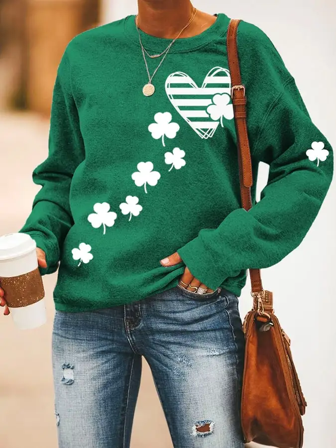 Women's St. Patrick's Day Printed Round Neck Sweatshirt