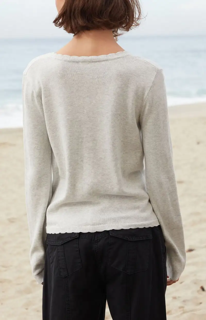 John Galt Light Gray Scalloped Button Down Cardigan