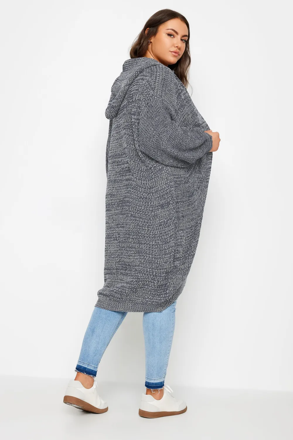 YOURS Curve Blue Longline Hooded Cardigan