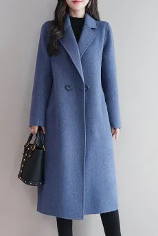Double Face Faux Woolen Two Buttons Lapel Coat