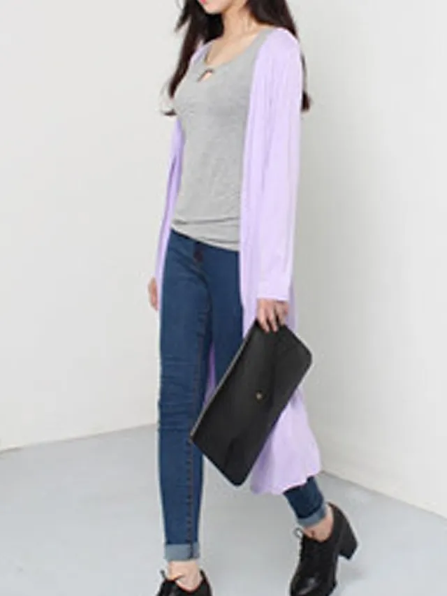 Women's Cardigan Sweater Open Front Ribbed Knit Modal Oversized Summer Fall Long Daily Going out Weekend Stylish Casual Soft Long Sleeve Solid Color Black White Yellow One-Size