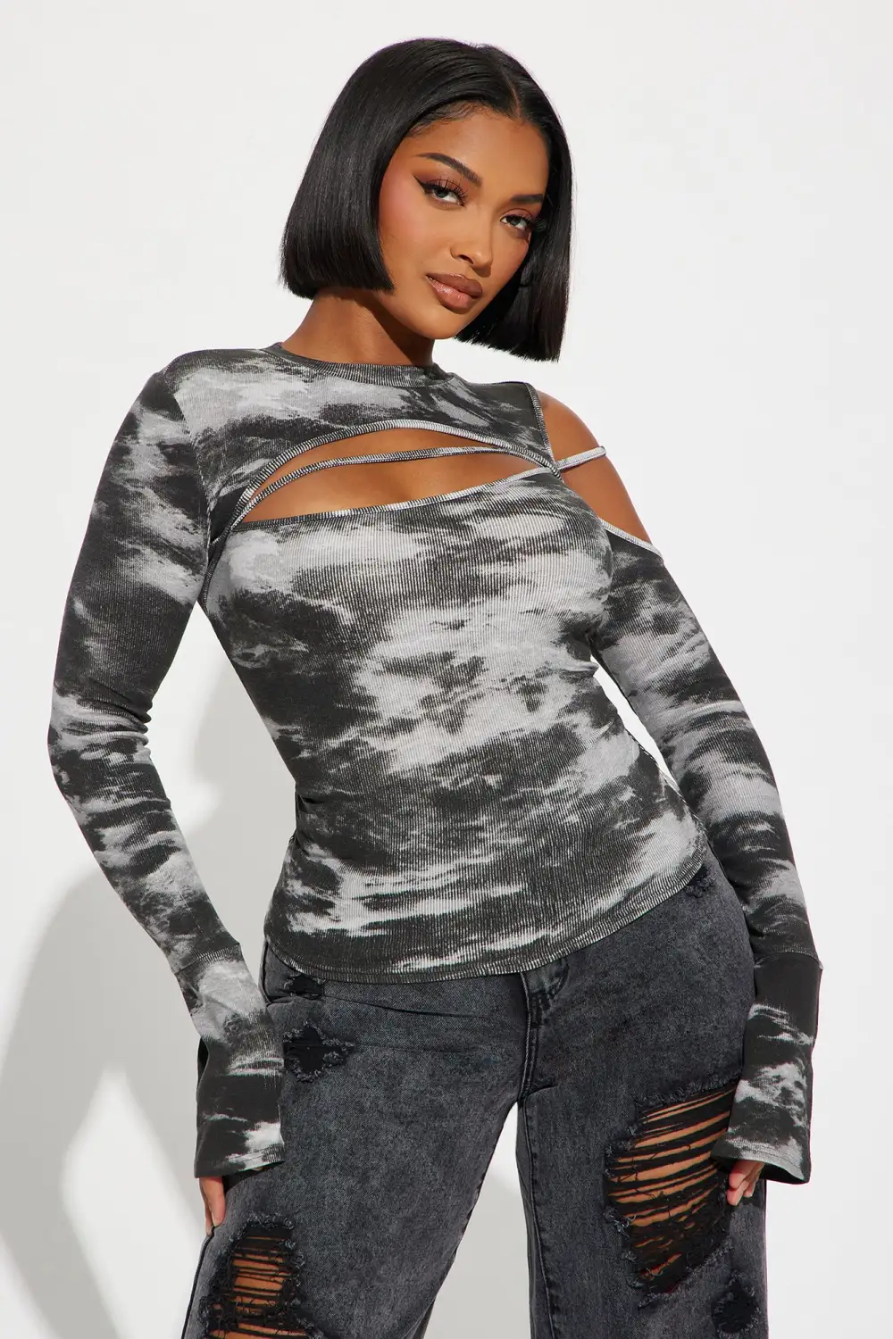 How's The View Cut Out Top - Grey/combo