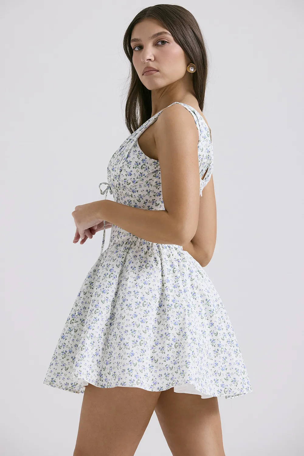 White Hyacinth Print Bustier Mini Dress