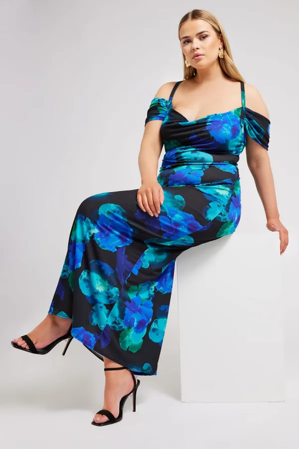 YOURS LONDON Curve Black & Blue Floral Print Maxi Dress