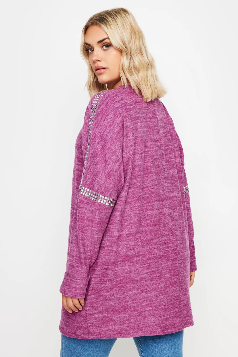 YOURS Curve Grey Stud Neckline Embellished Jumper