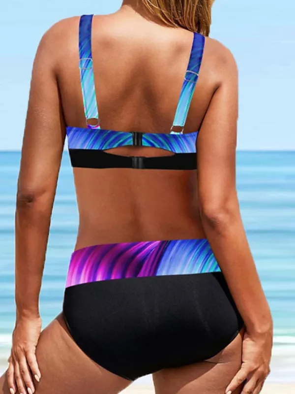 Women's Swimwear Bikini 2 Piece Plus Size Swimsuit Backless 2 Piece Stripe Sexy Printing Ombre Geometic Black Purple V Wire Bathing Suits New Vacation Stylish