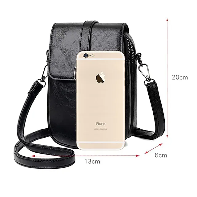 Women's Crossbody Bag Shoulder Bag Mobile Phone Bag PU Leather Shopping Daily Buckle Zipper Large Capacity Waterproof Lightweight Solid Color Black Red Brown