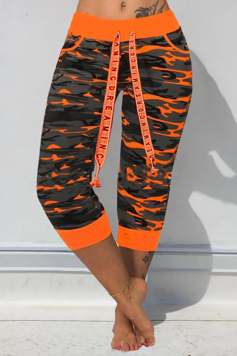 Camo Print Drawstring Capris Pants
