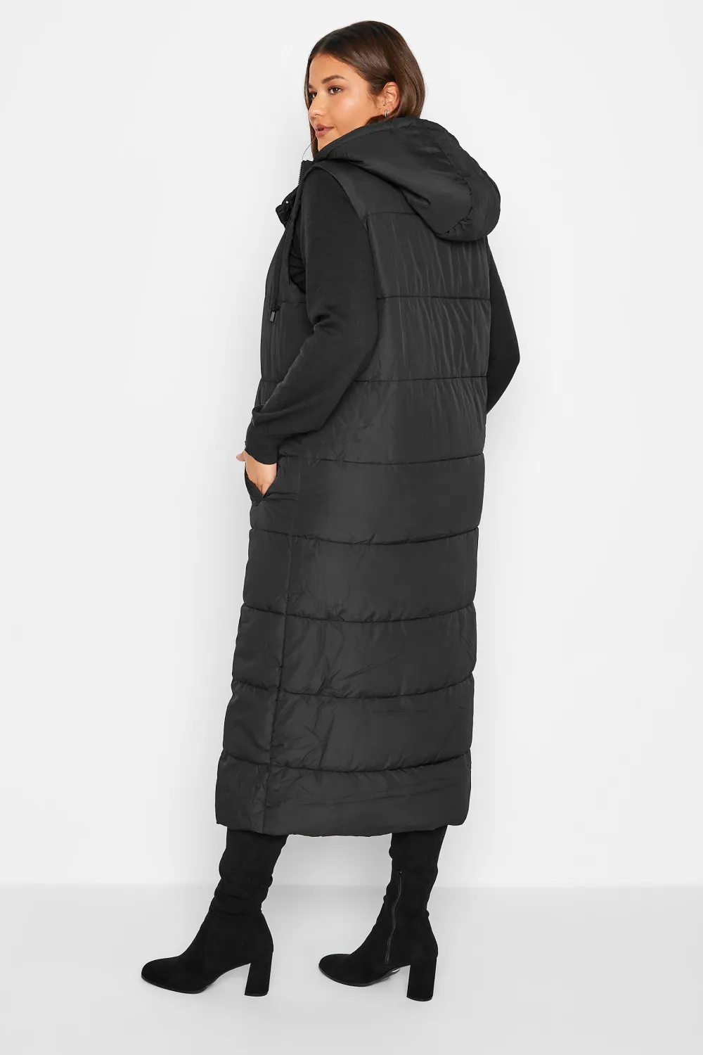LTS Tall Black Midaxi Puffer Gilet