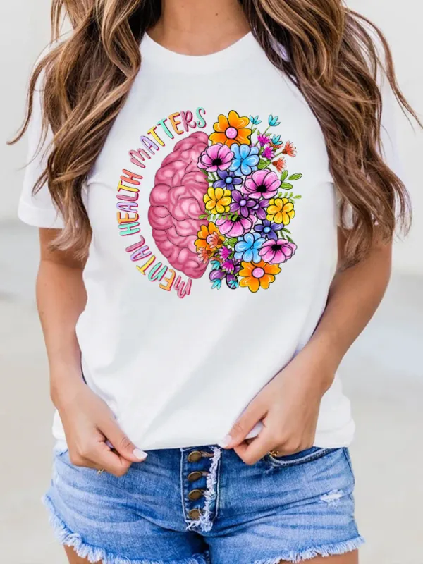 Women'S Round-Neck T-Shirt Mental Health Matters Prints
