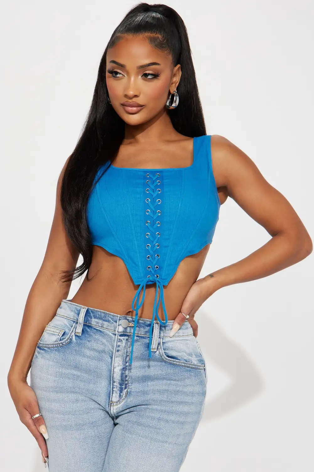 Azriel Linen Corset Top - Blue